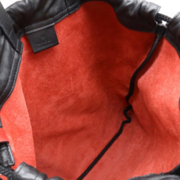 Gucci Print Drawstring Backpack Rucksack Tote Bag Leather Red Black 516639 - Picture 6 of 10